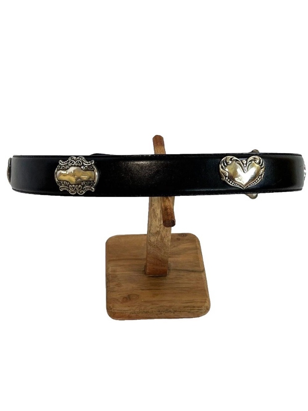 Fossil Genuine Leather Black Belt Heart Rectangle Concho Silver Medallion BT7713 - Picture 4 of 11
